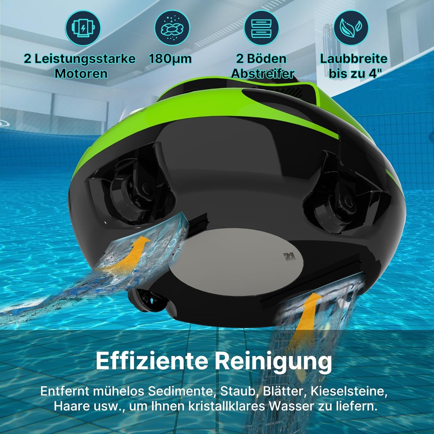 POOLPURE - aspirateur piscine sans fil - 5000mAh, double moteur, LED, 90m², IPX8