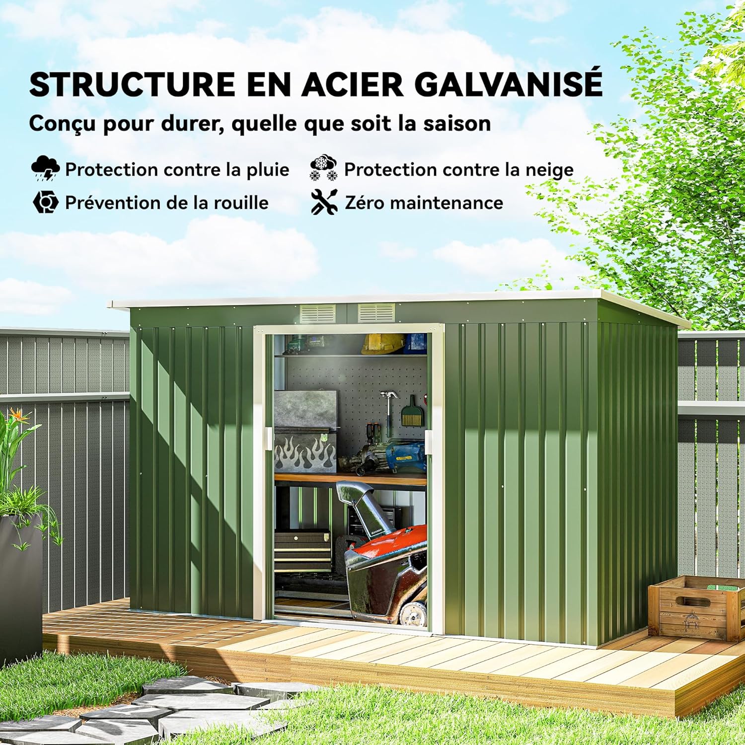 Outsunny - abri jardin XXL acier galvanisé 3,6 m² - 280x130x172 cm, portes coulissantes, kit fondation