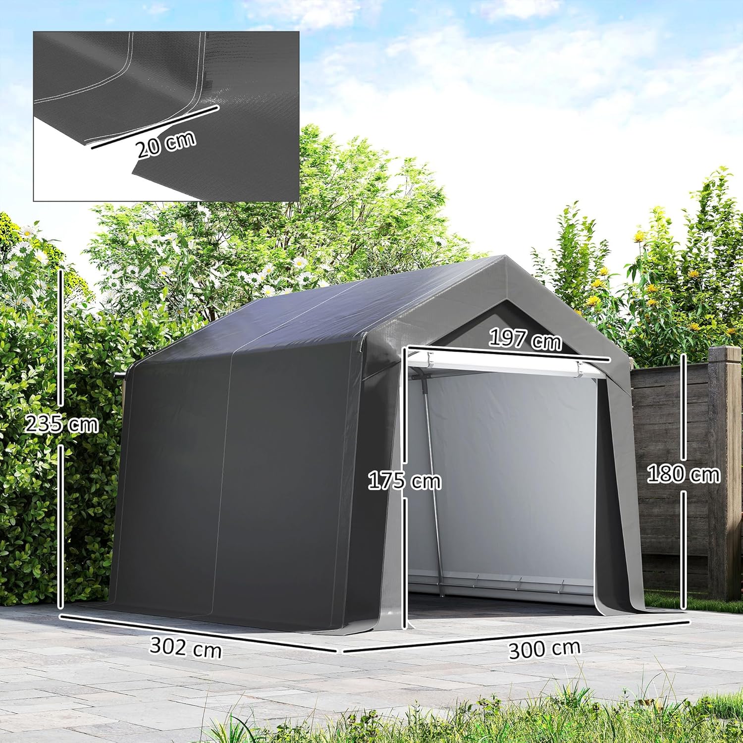Outsunny Abri de Jardin, Tente de Stockage, 3 x 3 m, bâche PE 200 g/m² imperméable et Anti-UV, Cadre en Acier galvanisé