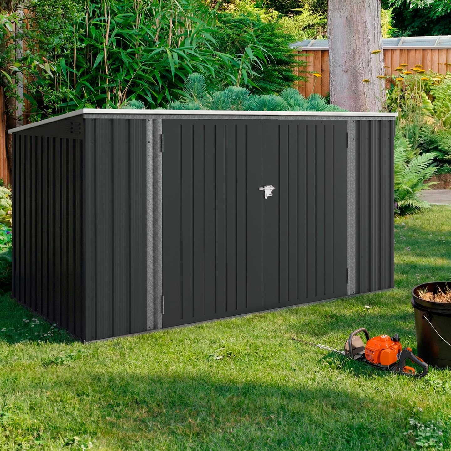 IDMarket - Abri de jardin XXL métal gris anthracite, verrouillable, multi-rangement, 340x382x180 cm