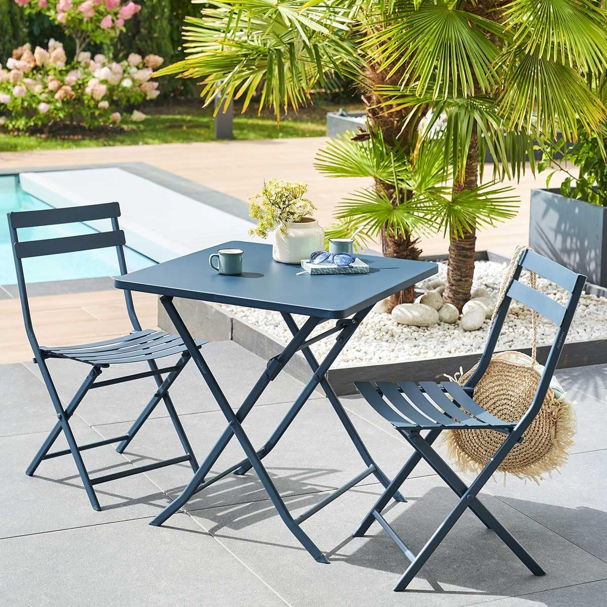 Hespéride - Greensboro - table pliante 2 places acier époxy 70x70
