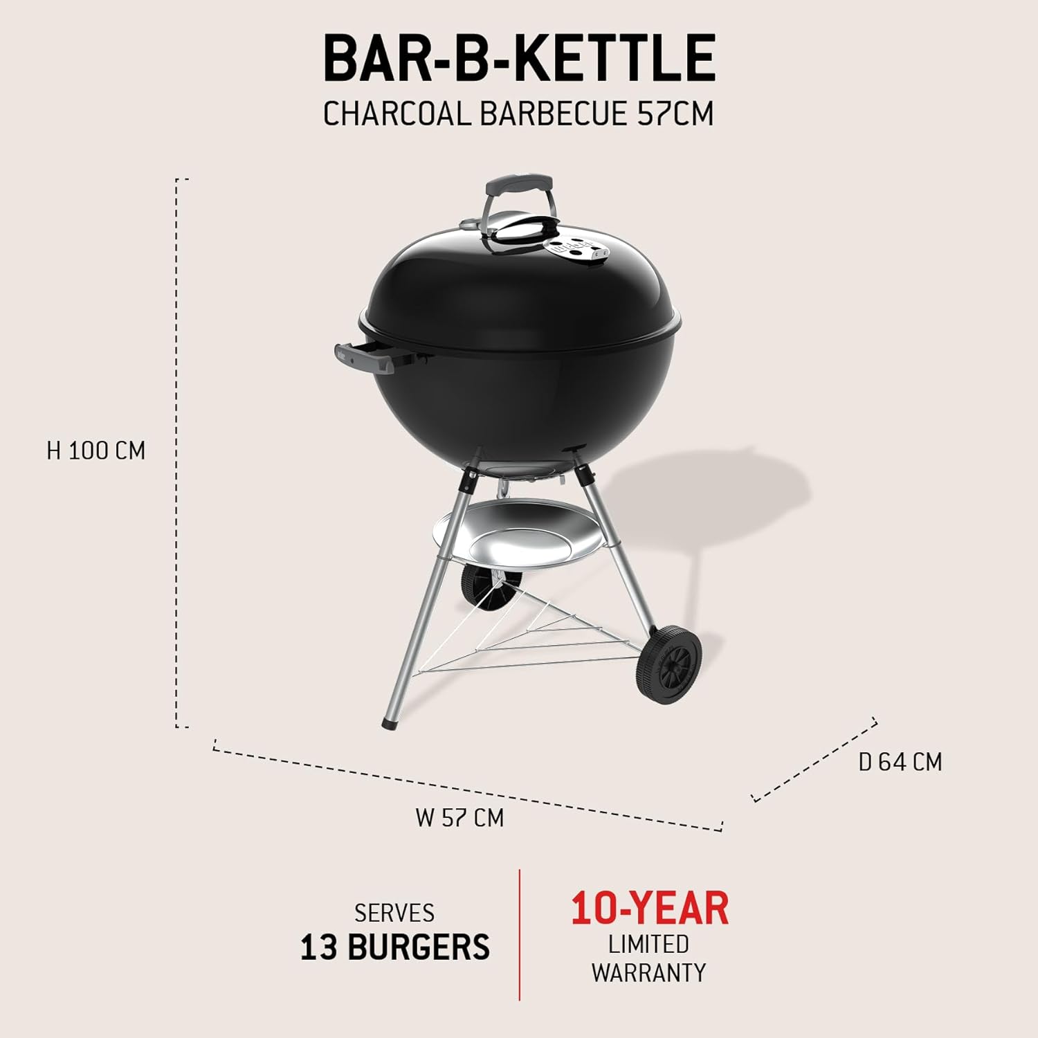 Weber - Bar-B-Kettle version 2026 - 57 cm - thermomètre, roulettes, bac à cendres