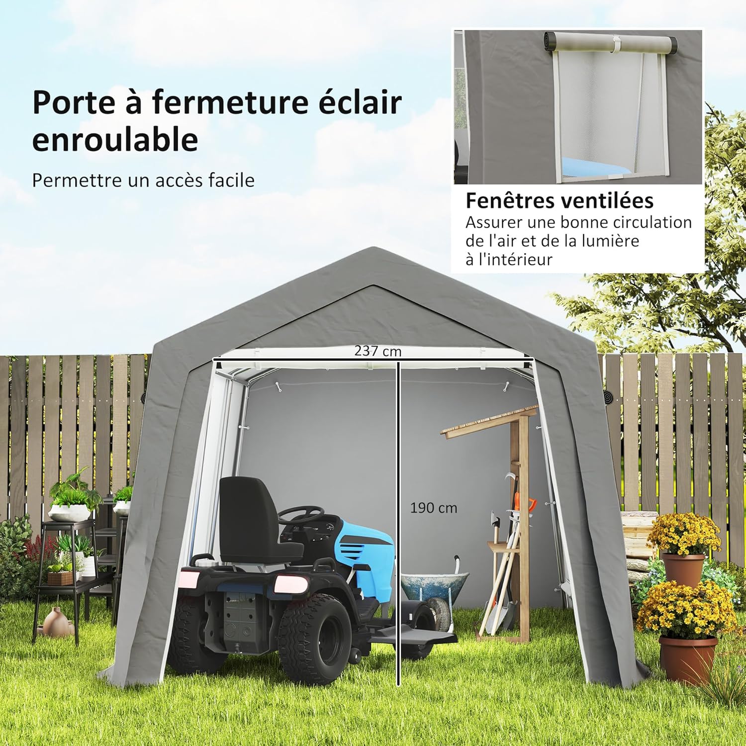 Outsunny - Abri de jardin extérieur - 3x4,5x2,5m - porte zippée, étanche et anti-UV