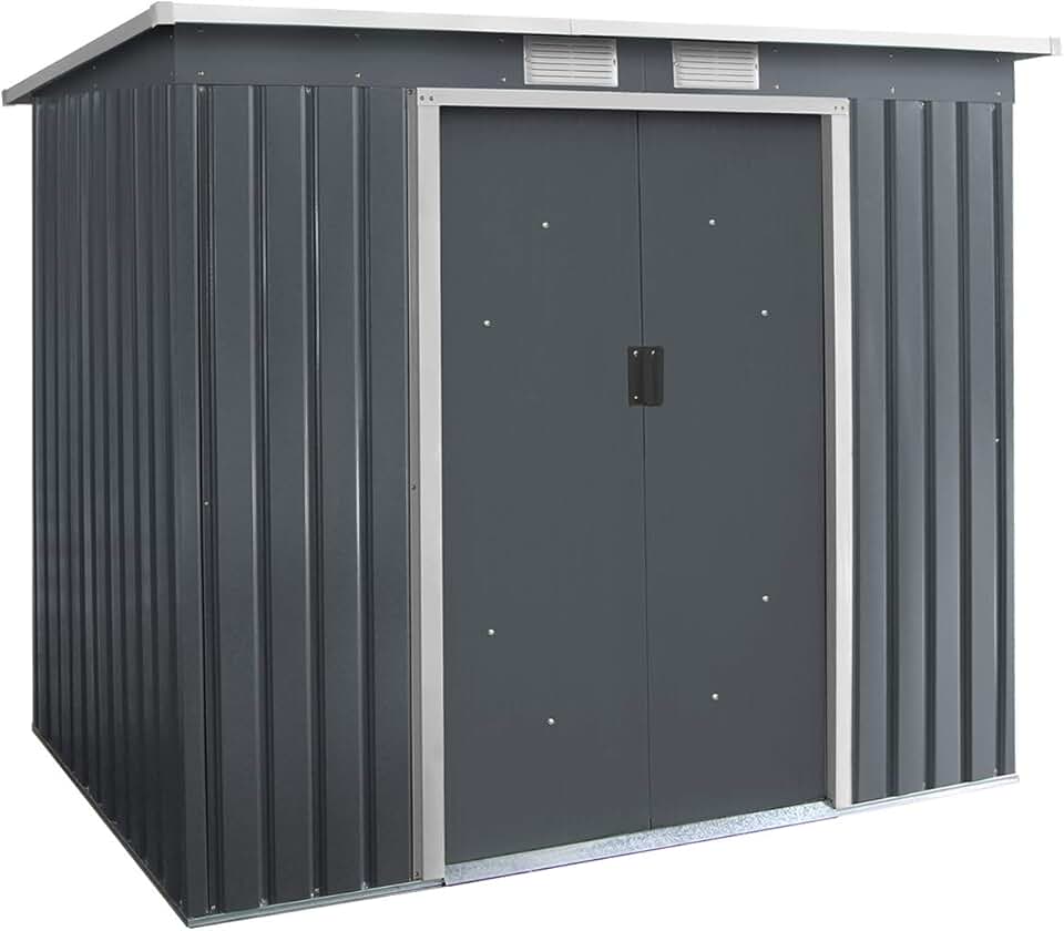 GIANTEX - abri de jardin métal, 213x130x173 cm, porte coulissante, fondation solide.