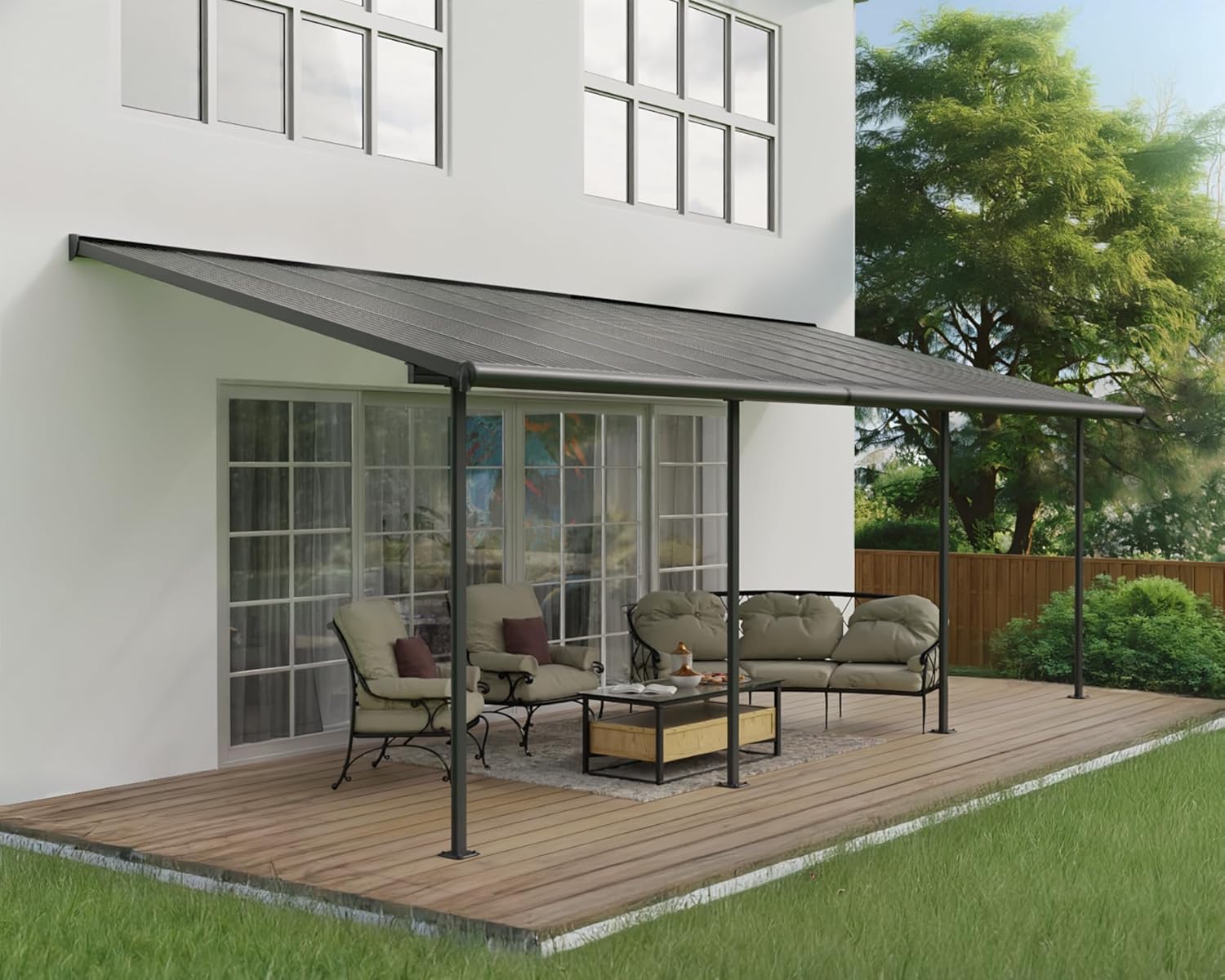 Palram - Capri série - 3x7m pergola adossée alu/polycarbonate, 21.8m², garantie 7 ans