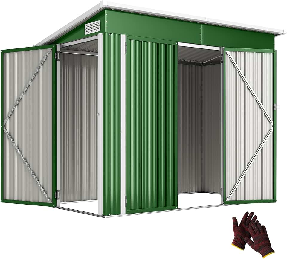 Outsunny - Abri de jardin métal - 234x132x185 cm - Triple porte, toit incliné, serrure, ventilation