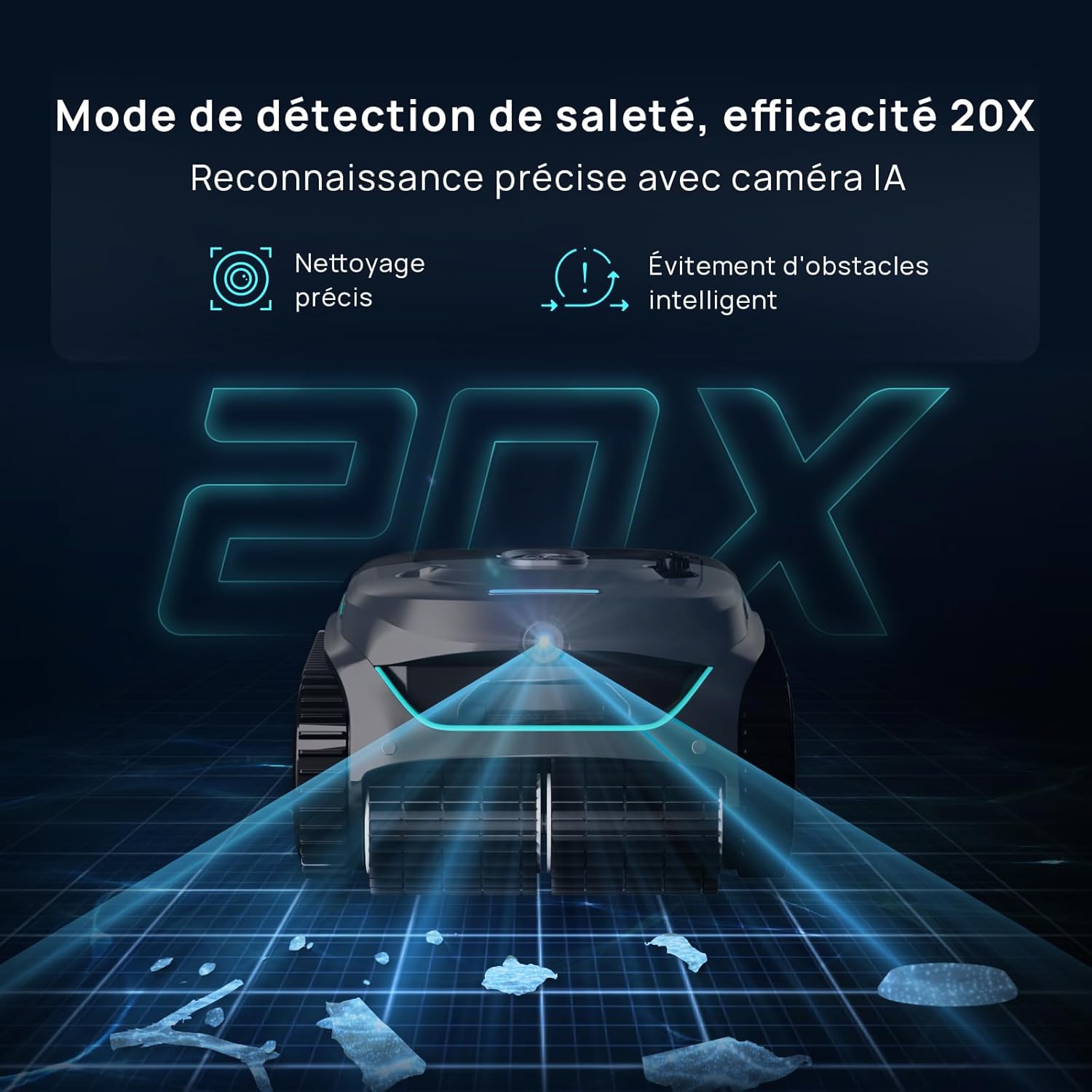 WYBOT (Nouveau Modèle) Robot Piscine sans Fil C2 Vision-A avec caméra IA, Filtration Ultra-Fine, Forte Aspiration, Nettoyage Fond/parois & Ligne d’Eau, Navigation Intelligente – Bleu-Vert Gris