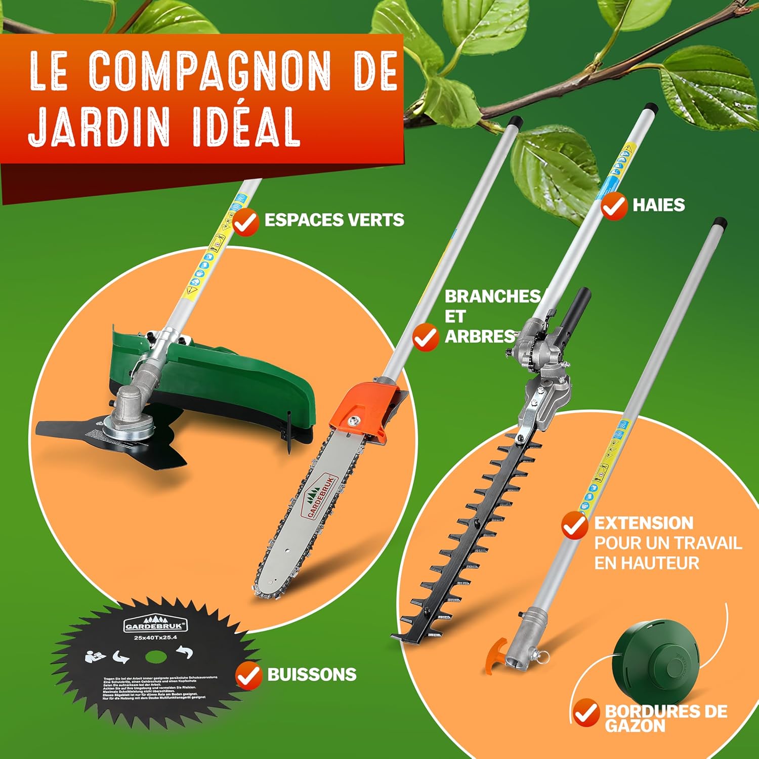 GARDEBRUK - débroussailleuse multifonction 5en1, thermique 2ch, GBMT520