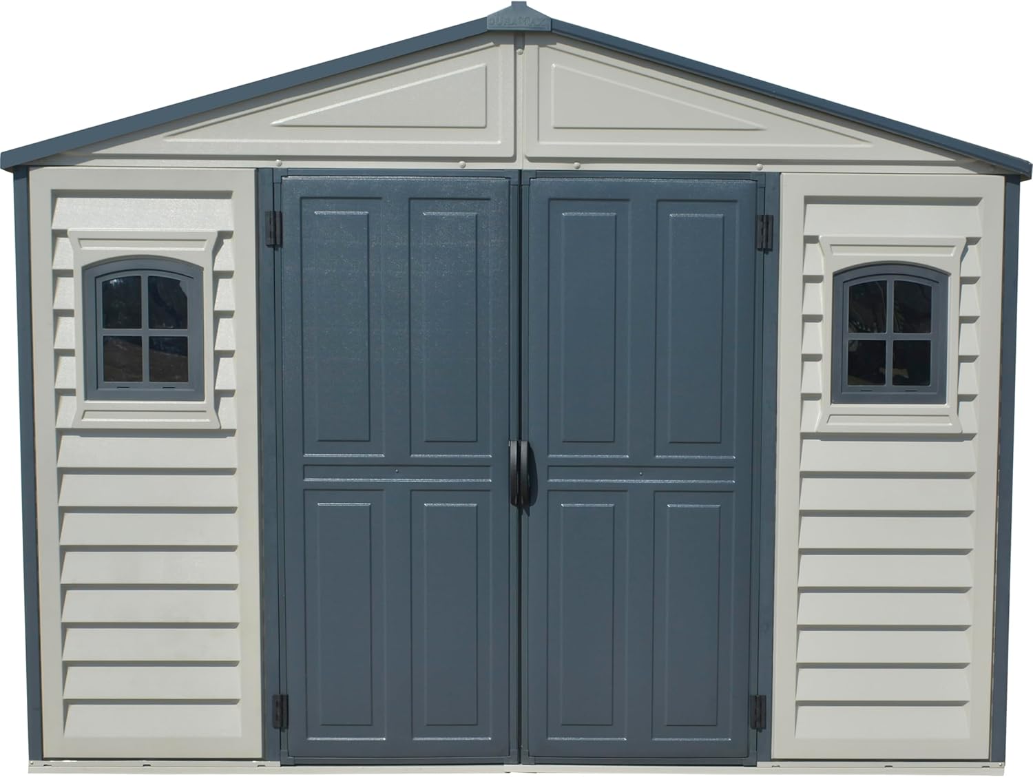 Abri de jardin Duramax WoodBridge II PLUS - 10.5 x 8 (7.64 m²) - Plastique, kit fondation, 2 fenêtres, toit métal, sans 