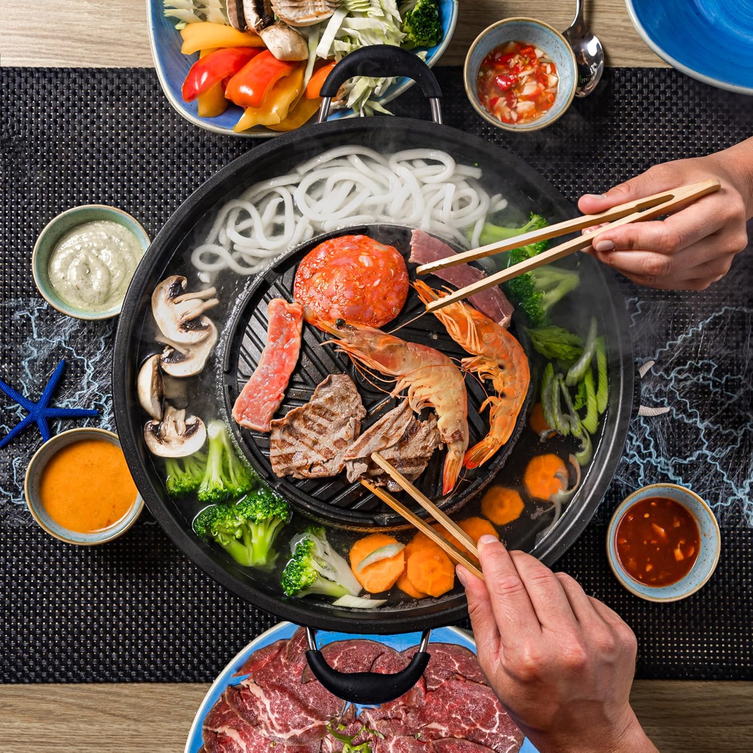 TomYang - Hot Pot BBQ électrique - revêtement suisse, design allemand, vidéos recettes, barbecue de table