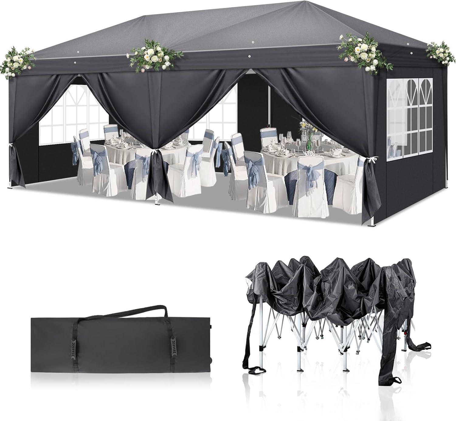 LEADZM - tonnelle pop-up 3x6m, acier, UV50+, 6 côtés, réglable