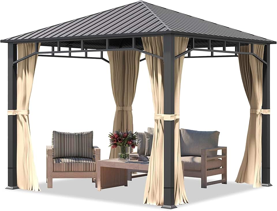 TOOLPORT - tonnelle de jardin série acier - 3x3m - toit acier, 4 parois champagne, montants 90x90mm