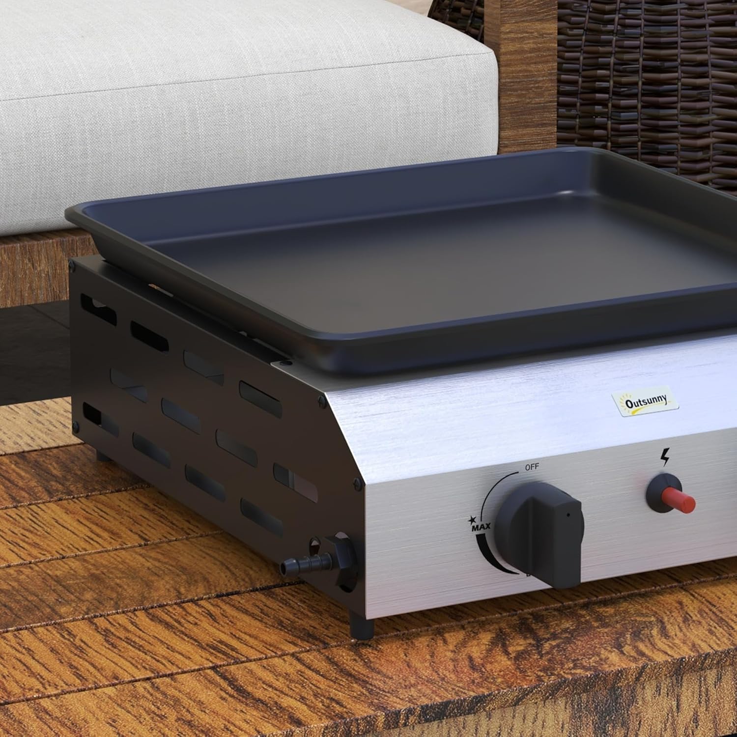 Outsunny - plancha gaz inox émaillé 2 brûleurs 40x34cm, 4,8kW