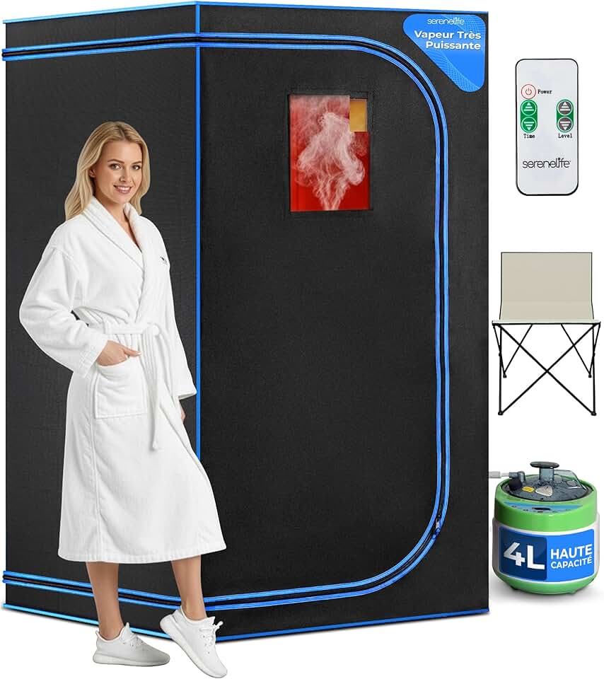Serenelife Sauna Portable, Sauna Infrarouge avec Vapeur, Spa Maison, Tente Spa avec Télécommande, Chaise Pliable et minuteur