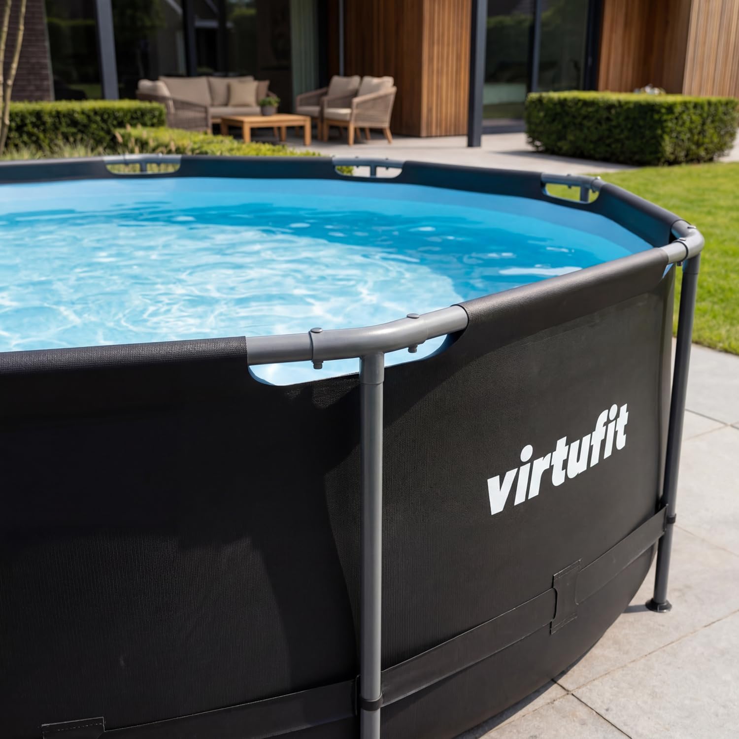 VirtuFit Piscine (Noir, Ø366 x 100 cm (INKL. Filterpumpe), Ronde)