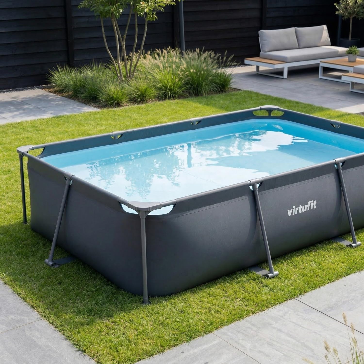 VirtuFit - Piscine rectangulaire Série Noire - 300x210x66 cm - filtre inclus