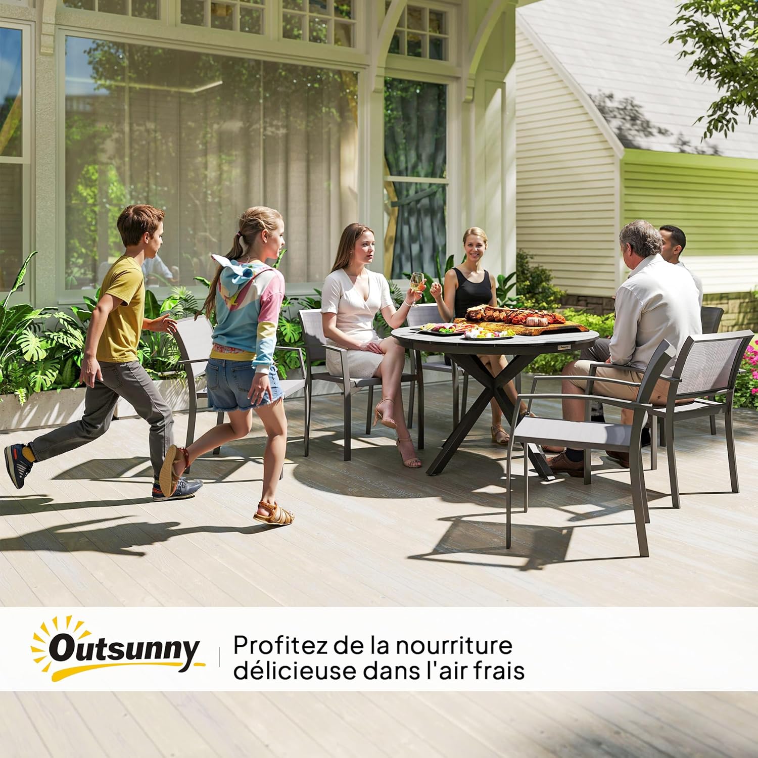 Outsunny - table ronde jardin série aluminium Ø118cm plateau effet bois