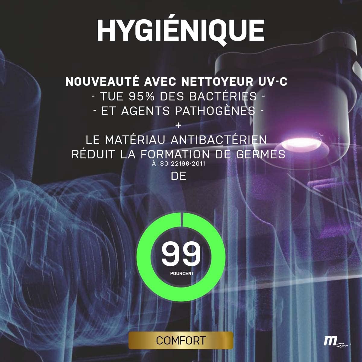 Miweba MSpa Spa Gonflable Extérieur Bergen C-BE041 | Rond ⌀ 180,0 cm - Spa Gonflable 4 Personnes - Nettoyage UV-C - Jusqu'à 1077 L - 40°C - Télécommande - 118 Jets (4 Personnes)