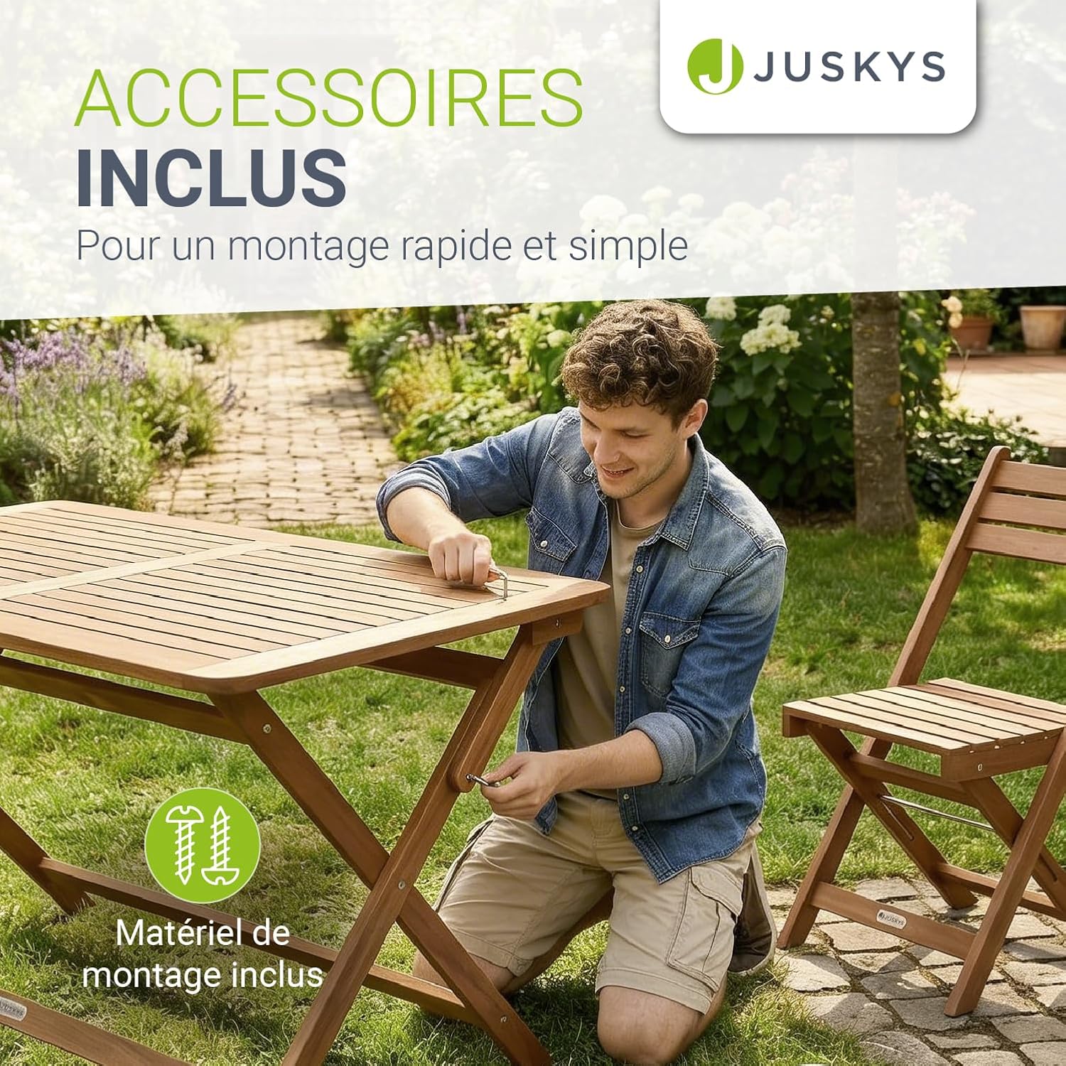 Juskys - Rimini - set 4 chaises et table acacia, stable, durable