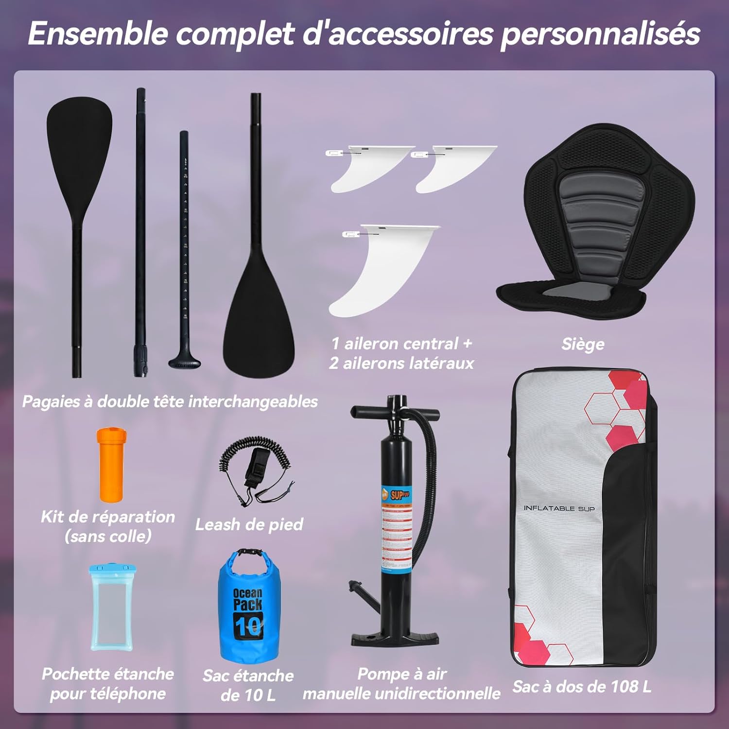 YU YUSING - Paddle Gonflable Série Adulte - 320/335cm - 2 personnes, siège kayak, pagaie alu, support caméra, jusqu'à 15