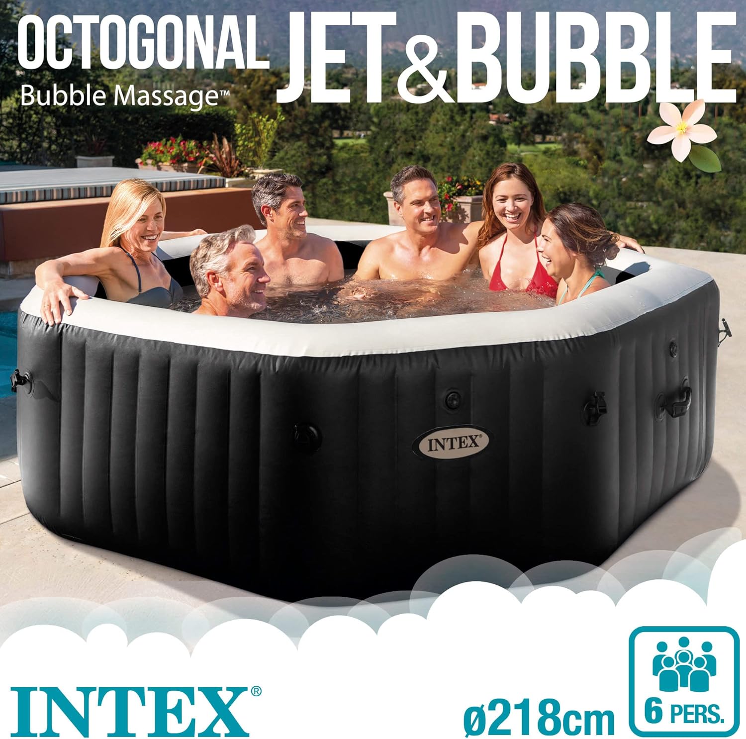 Intex - Pure Spa Carbone 6 places - grande capacité, structure robuste