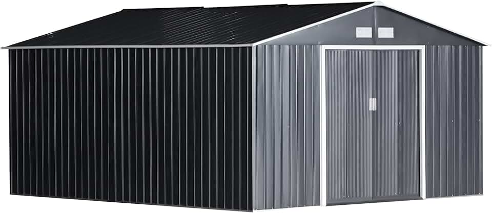 Outsunny - abri de jardin acier 340x386x200 cm - 20m³, gris charbon