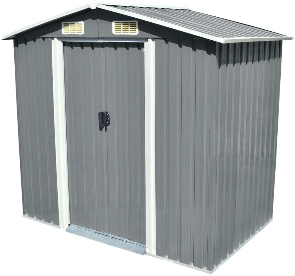 Abri de Stockage Métal Vert 204x132x186 cm Cabane Rangement Jardin (Gris)