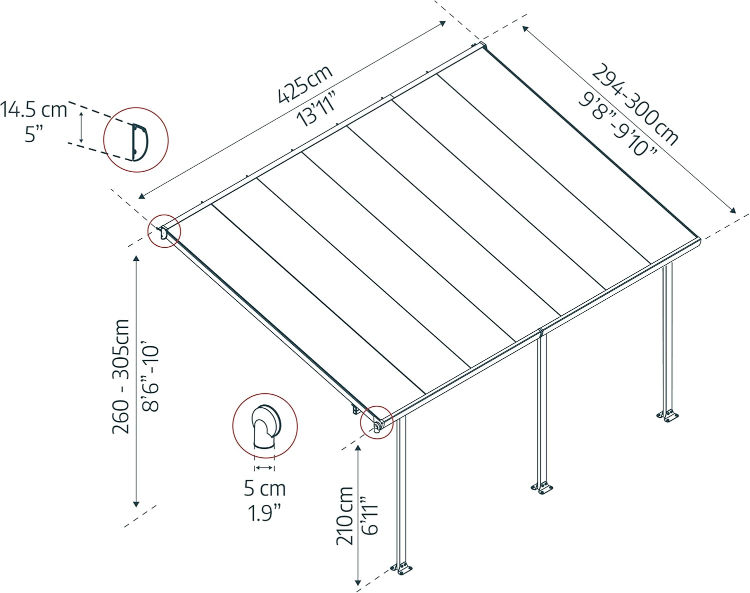 Canopia by Palram - Pergola Feria - 12.8 m² - aluminium & polycarbonate, moderne, élégante, terrasse toute saison