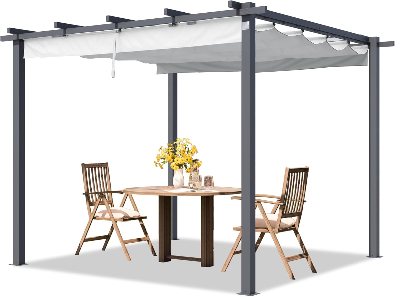 Primeyard - Pergola pavillon rétractable 3x3 m acier gris