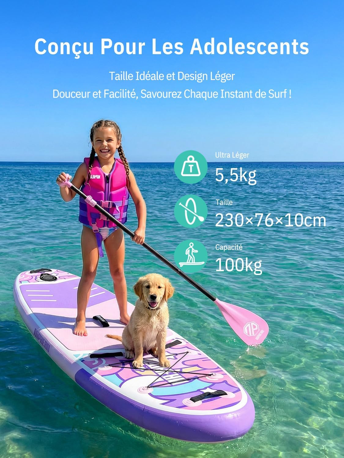 Niphean Paddle Gonflable Adulte avec Tous Les Accessoires, 320cm Planches de Stand Up Paddle Gonflables pour Tous Les Niveaux, Sup avec Capacité 200 kg pour 2 Personnes, Paddle Gonflable avec Siège