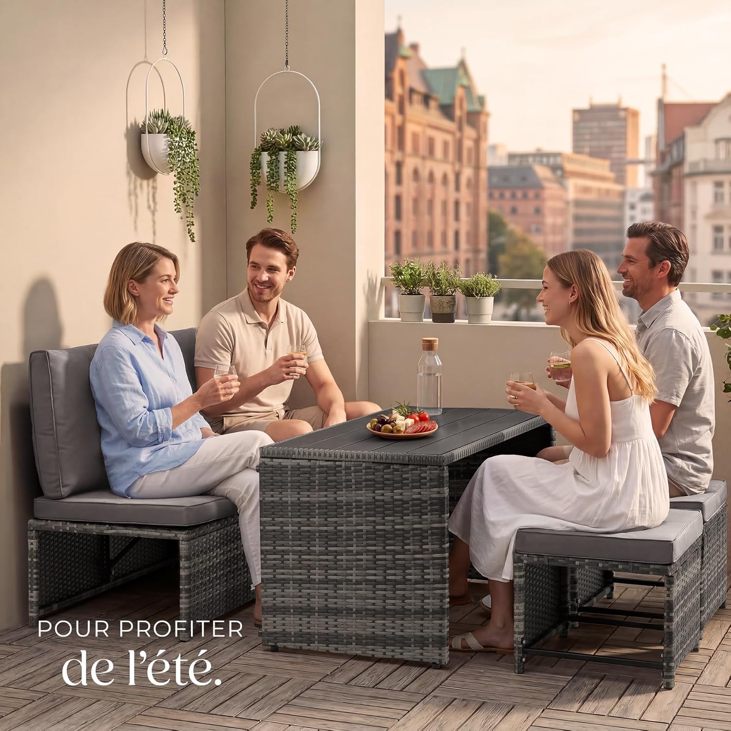 tectake - Salon de jardin 2en1 modulable 4 places - encastrable