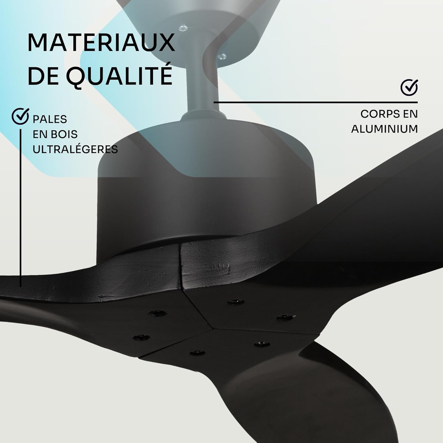 Mellerware - Ventilateur de plafond avec télécommande Brizy! 45W | Puissant | Ultra silencieux | 3 lames | Diamètre 132cm | 6 vitesses | Refroidissement + LED intégrée | Noir