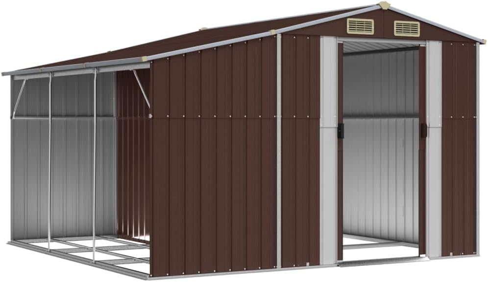 vidaXL Abri de Jardin, Cabane à Outils avec Poignées, Remise à Outils avec Toit Inclinable, Abri de Rangement Terrasse, Marron 277x279x179 cm Acier Galvanisé