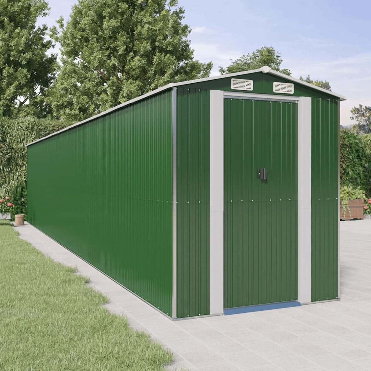 Abri de jardin extérieur en acier galvanisé vert 192 x 1021 x 223 cm