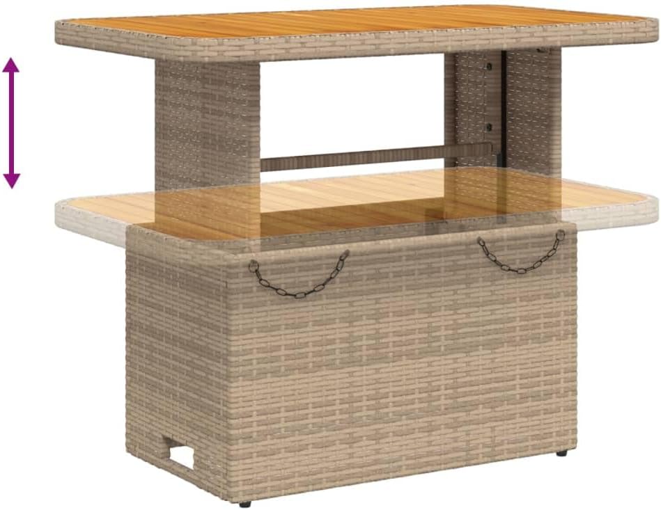 vidaXL Table de Jardin, Table Basse, Table à Manger, Meuble de Terrasse Cour Balcon Patio Extérieur, Beige Résine Tressée et Bois Acacia