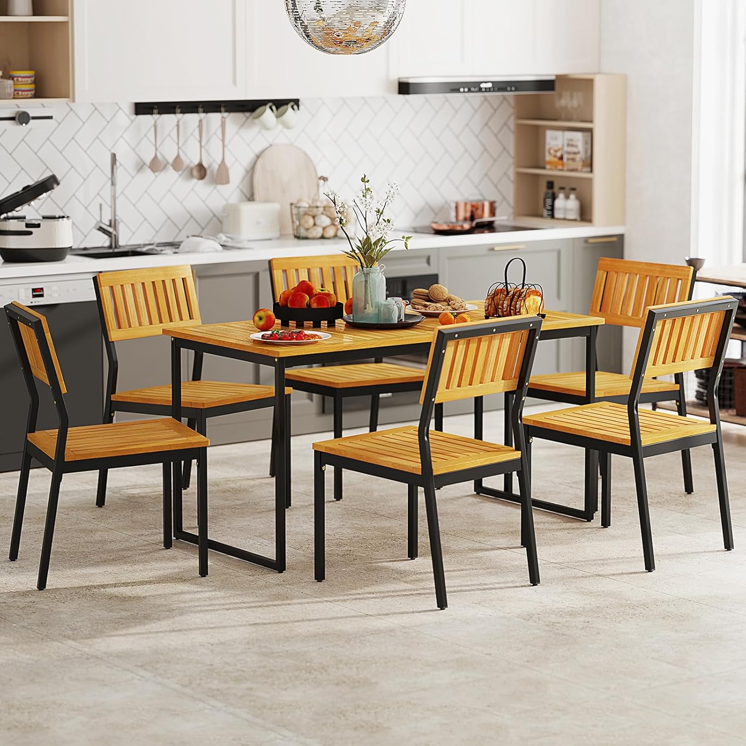 GOPLUS - Table jardin 140x70x73 cm - bois acacia, 6 pers, parasol