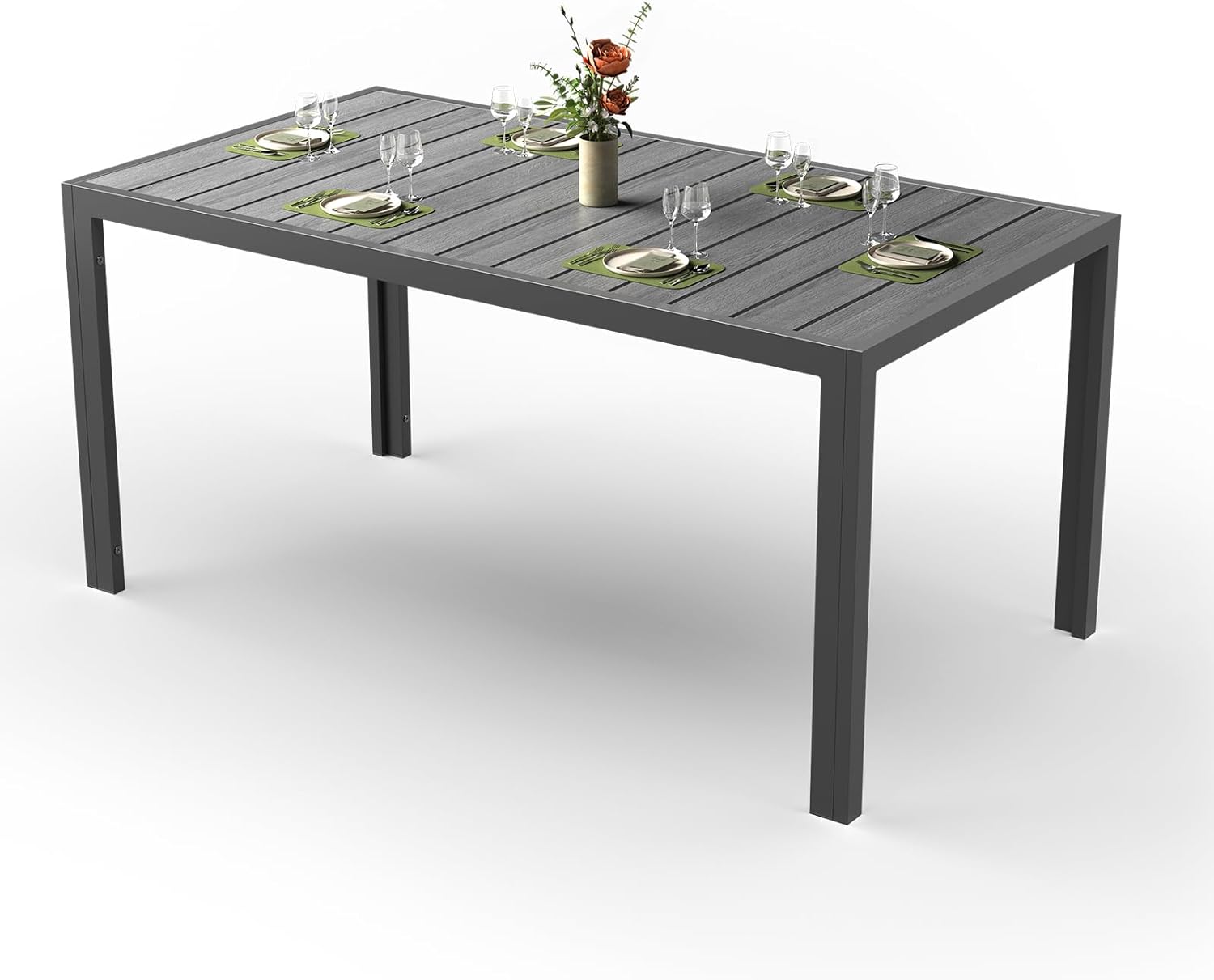 JUMMICO - Table de jardin 150x80cm - aluminium, aspect bois, antirouille