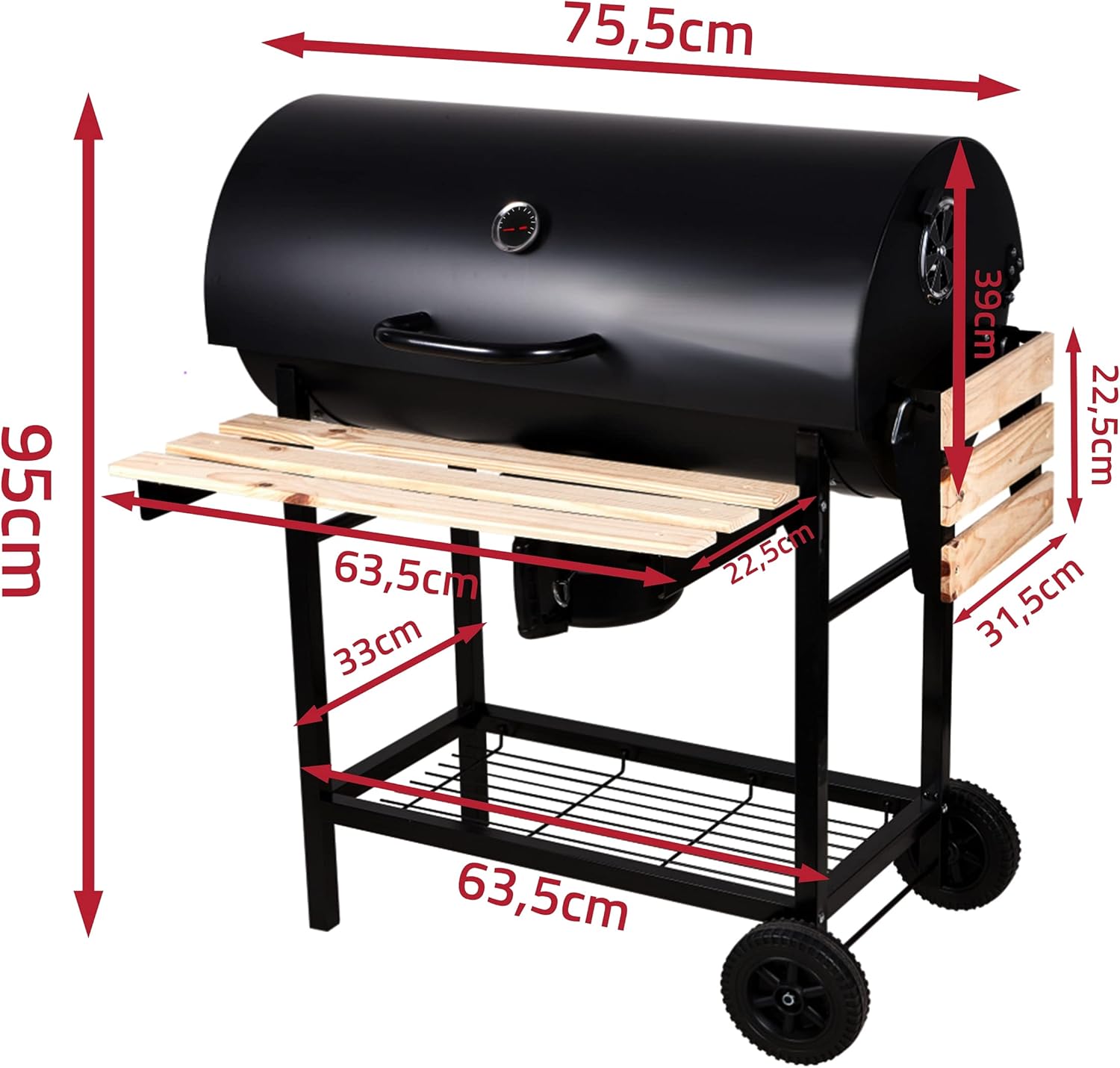 GrillMaster - BigBend série - barbecue rond jardin, charbon, étagères, GM2020