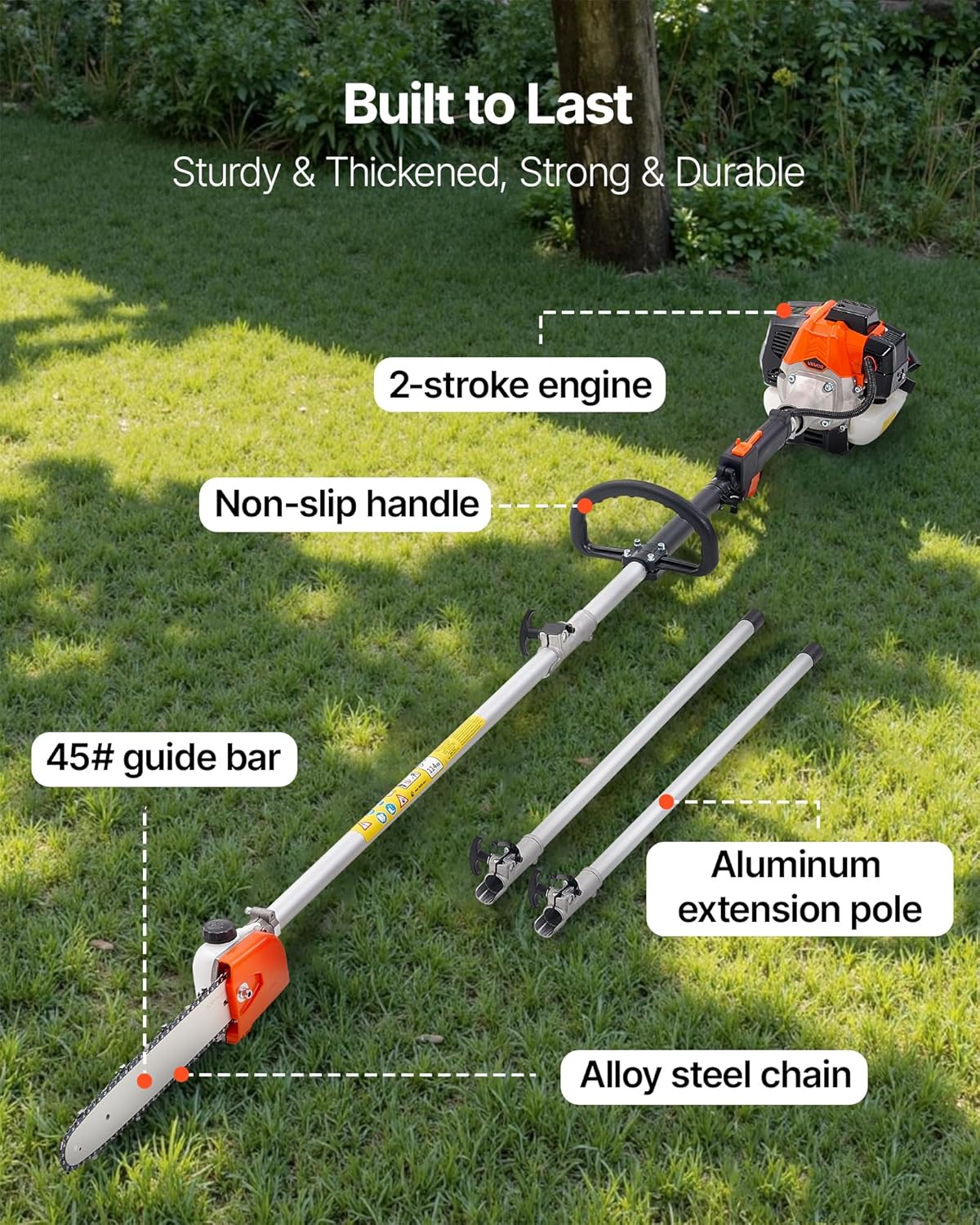 VEVOR - élagueuse thermique 25cc - perche extensible 2,12-3,62m, guide 30,5cm, réservoir 650ml