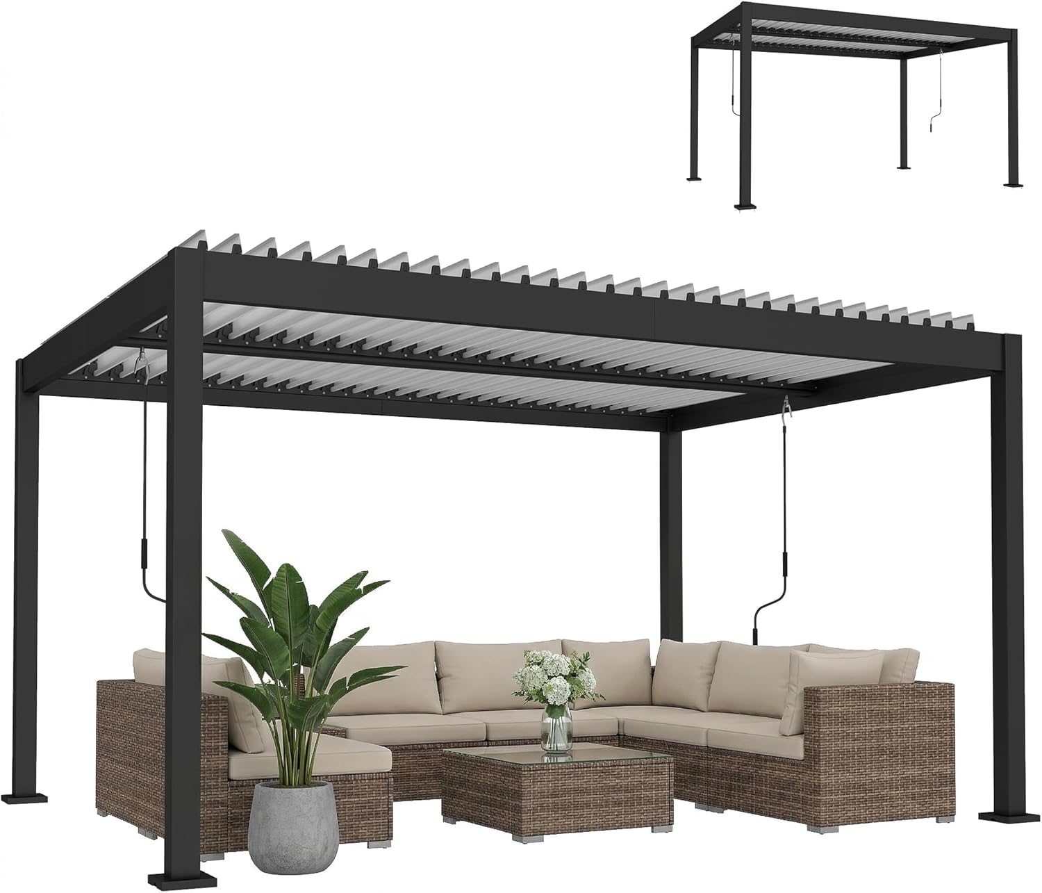 Outsunny - Pergola Bioclimatique - 4x3m - alu blanc, toit lames orientables, manivelle
