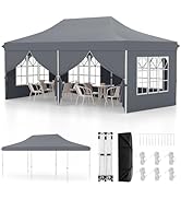 COSTWAY Tonnelle de Jardin 3x6M avec 6 Parois Latérales Amovibles, Tente de Reception Escamotable...