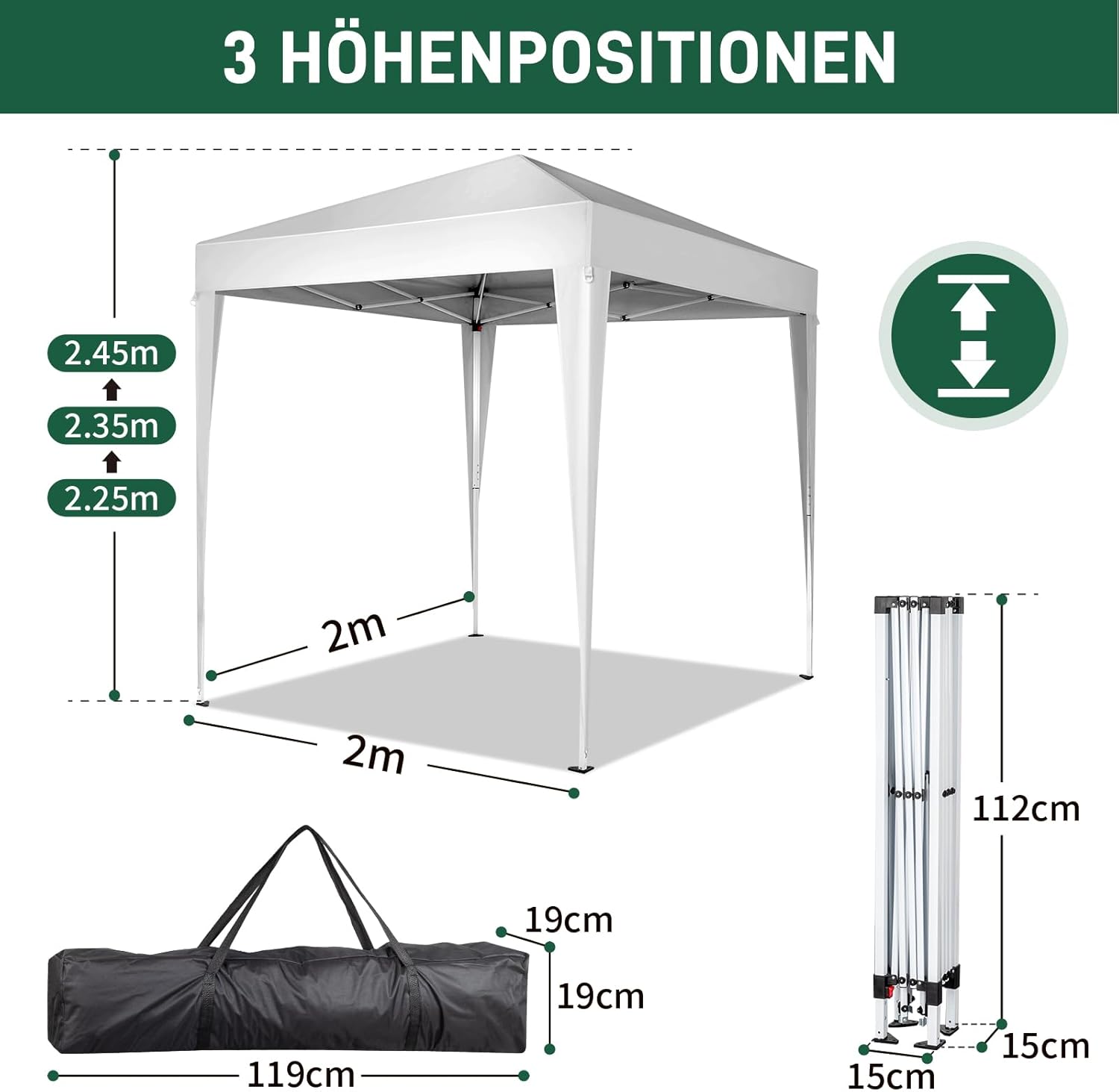 Leadzm - Barnum pliant 2x2m - étanche, UV50+, 4 côtés, acier