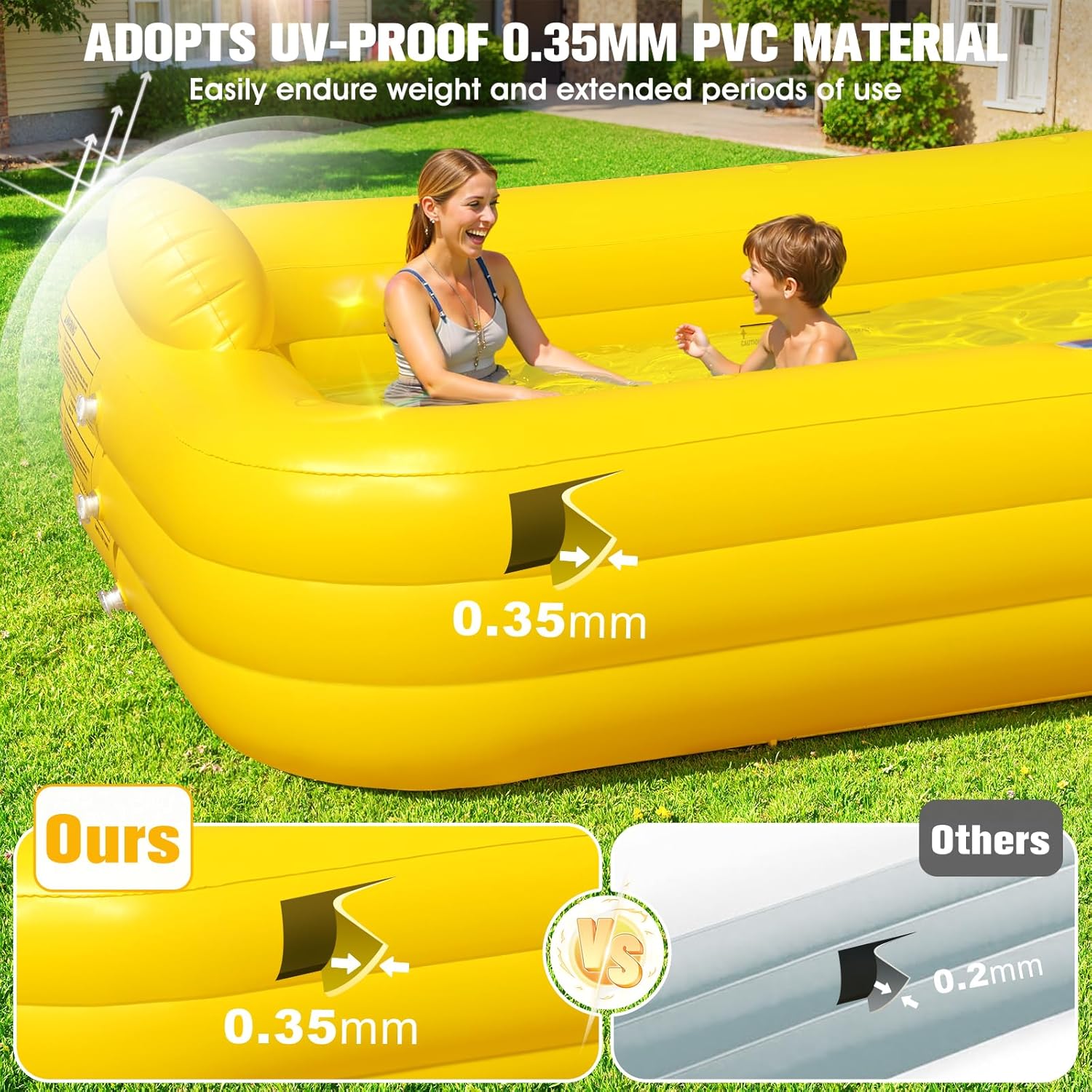 KingSom Piscine Gonflable avec Lumières, Caneton Piscine Rectangulaire Gonflable Solaire, Pataugeoire Grande pour Enfants et Adultes,254 x 160 x 56 cm Piscine Familiale Hors Sol pour Jardin,Extérieur