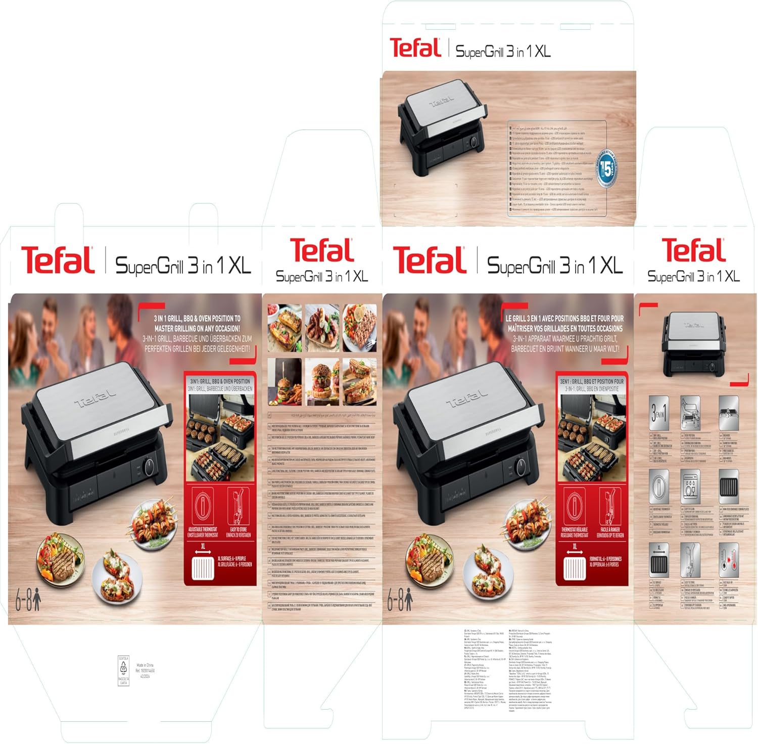 Tefal - SuperGrill 3-en-1 XL - Surface XL - Thermostat réglable, 2200W - GC520DE0