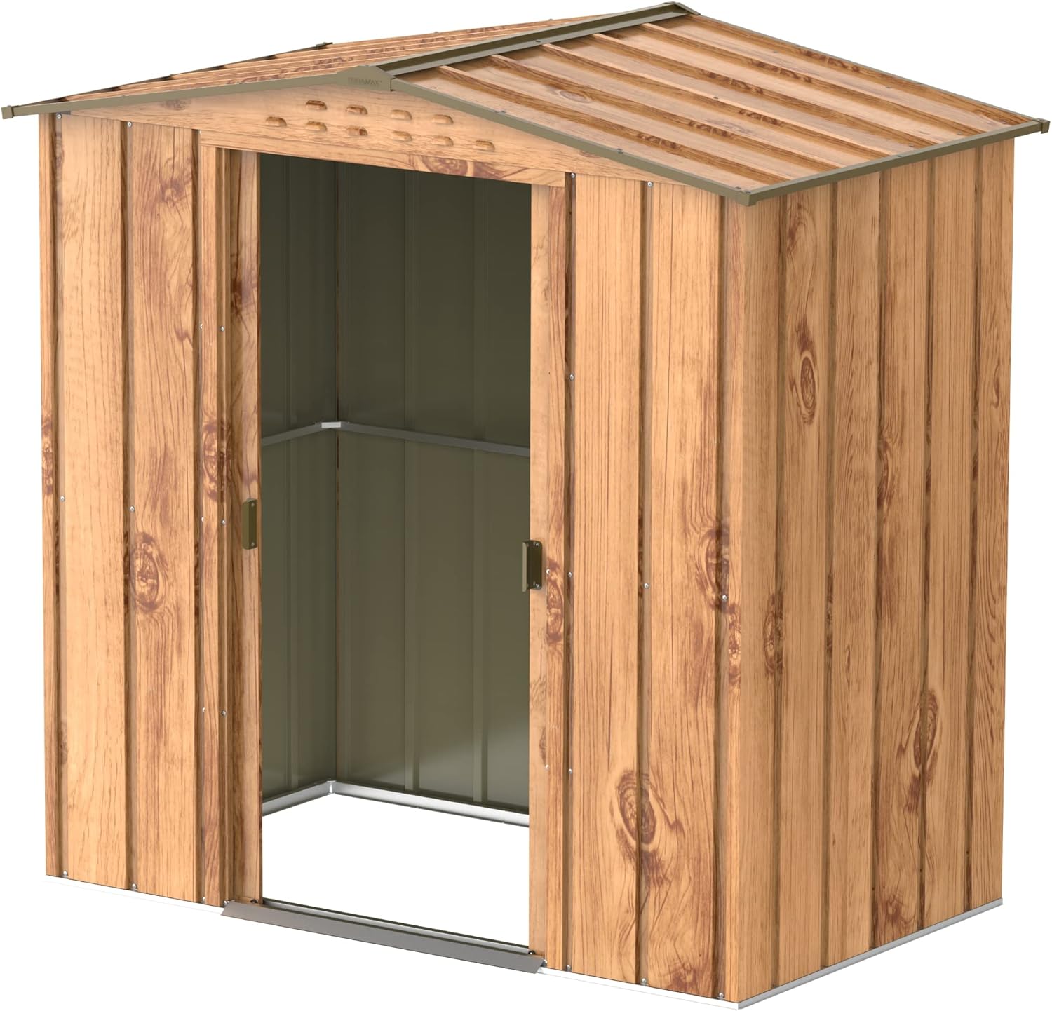 Duramax TOP Shed 6 x 4 (2.17 m²) Abri de jardin en métal, fabriqué en acier galvanisé, structure de toit renforcée, abri de jardin en métal sans entretien et résistant aux intempéries, Grain de bois