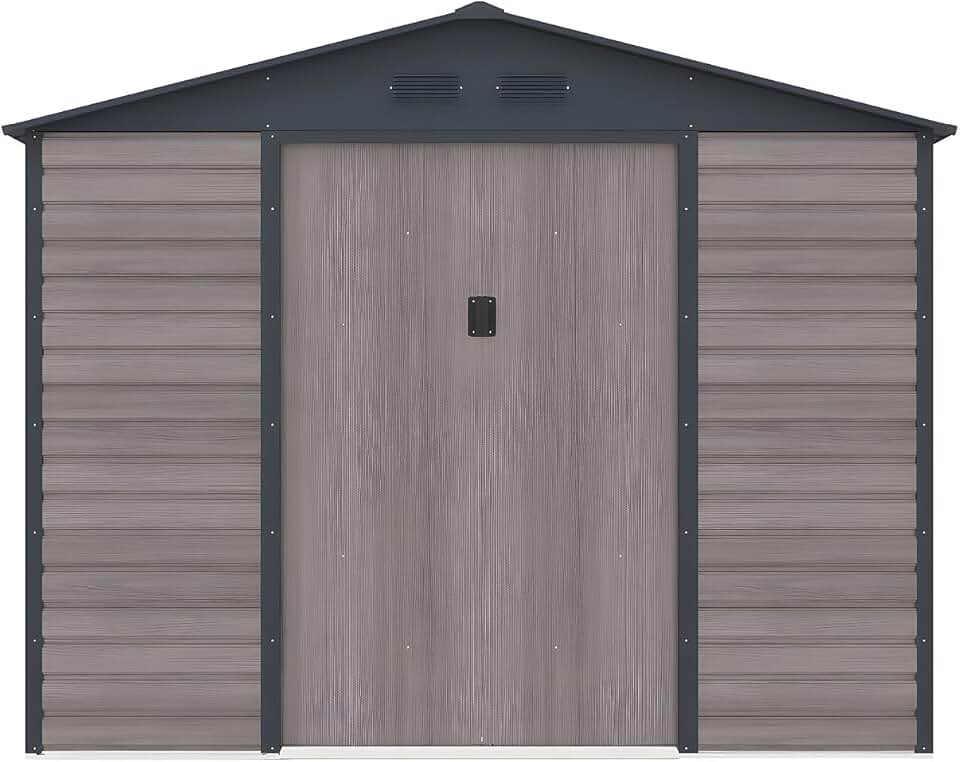 Vente-unique - ADELMO - abri jardin métal 5,40m² acier galva bois gris