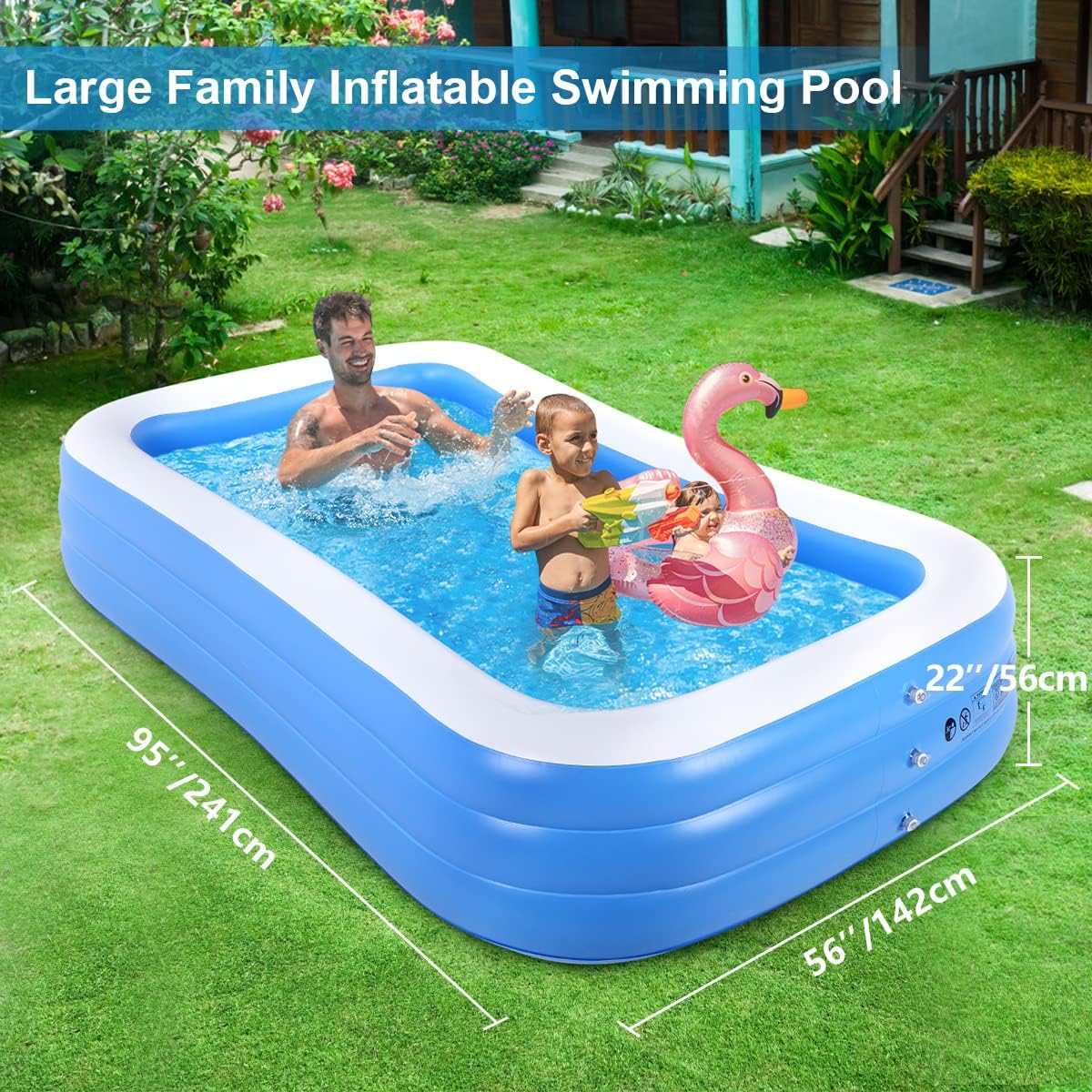 Duerer - piscine gonflable rectangulaire - 241x142x56cm - familiale, jardin, extérieur, balcon