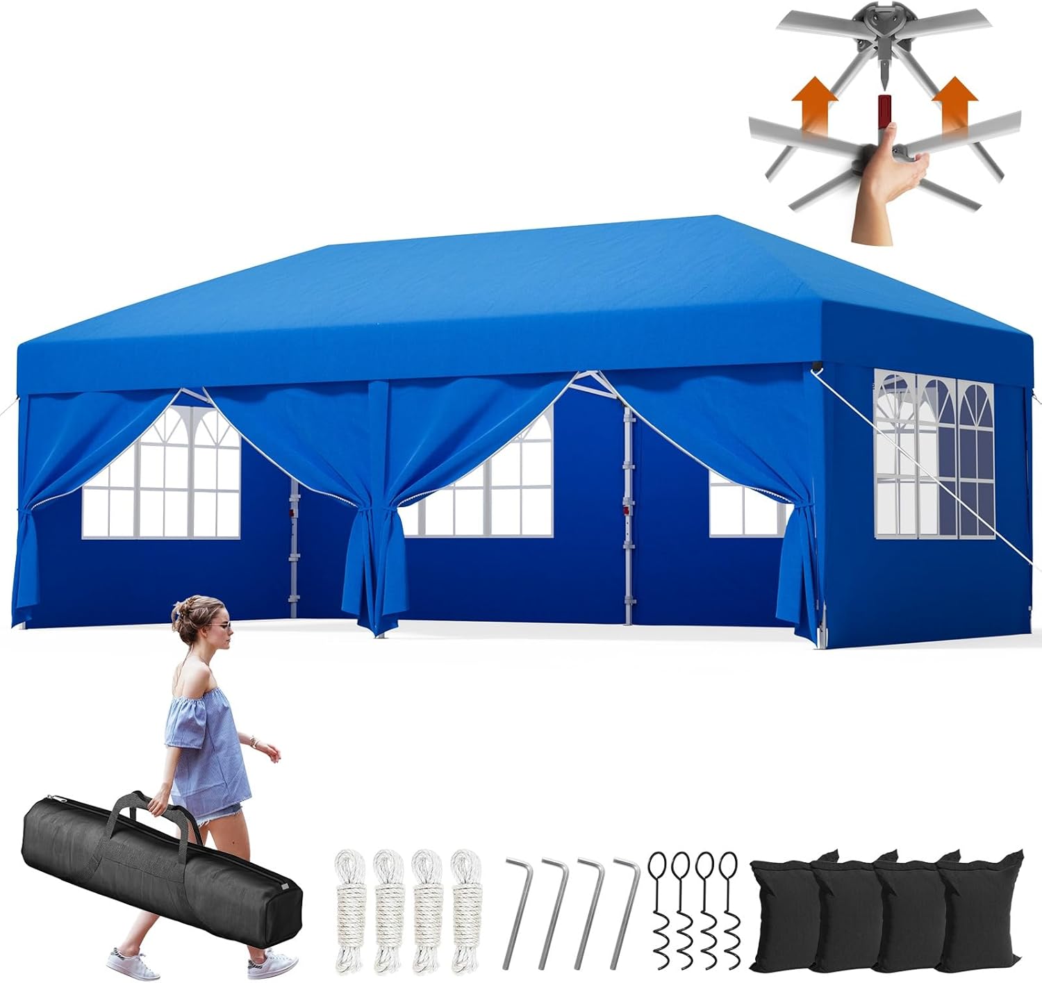 Devoko - tonnelle pliante - 3x6 m - 6 parois, 3 hauteurs, imperméable, UV 50+