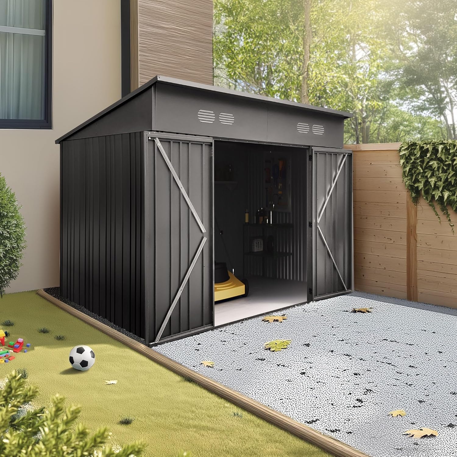 Hoggar - Abri de Jardin Pioneer - 256x221x215cm - Portes renforcées, serrure avec clé, plafond robuste, autoportant - Y7
