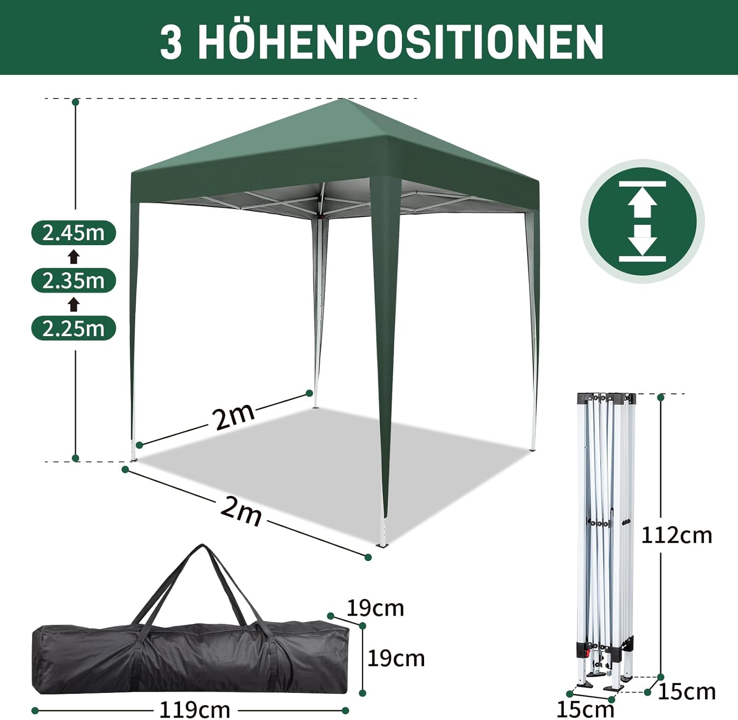LEADZM - tonnelle pliante 2x2m - imperméable, UV50+, acier - LEADZM
